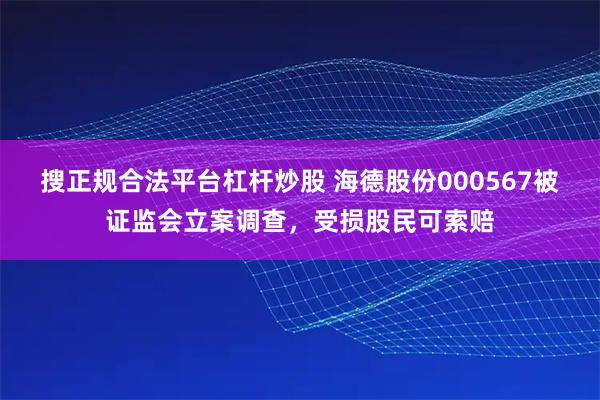 搜正规合法平台杠杆炒股 海德股份000567被证监会立案调查，受损股民可索赔